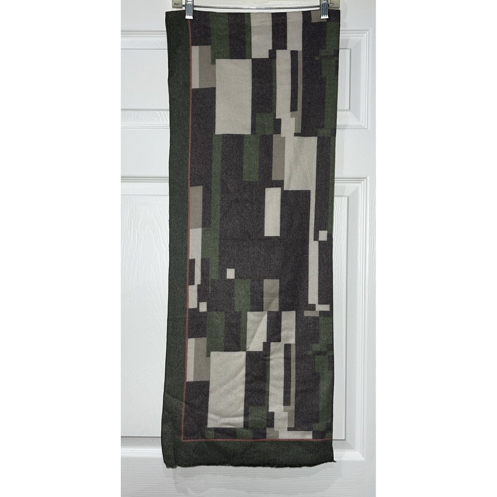 Women's Fashion Scarf Polyester Viscose Blend Green Gray Shawl Wrap 30x72 - Picture 6 of 7